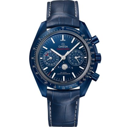 Omega Blue Side Of The Moon Speedmaster Maanfase 44,25 mm, blauw ceramic met leren band 304.93.44.52.03.001