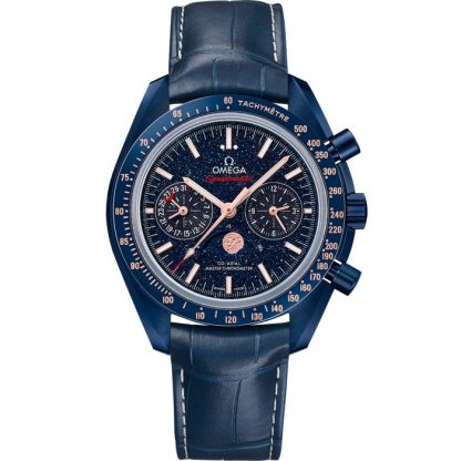 Omega Blue Side Of The Moon Speedmaster Maanfase 44,25 mm, blauw ceramic met leren band 304.93.44.52.03.002