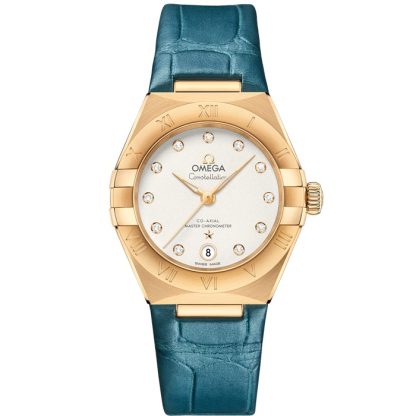 Omega Constellation 29 mm, geelgoud met leren band 131.53.29.20.52.001