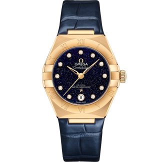 Omega Constellation 29 mm, geelgoud met leren band 131.53.29.20.53.001