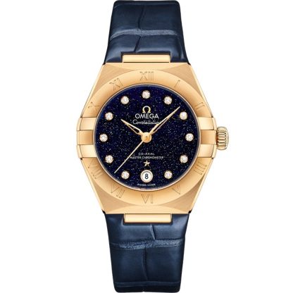 Omega Constellation 29 mm, geelgoud met leren band 131.53.29.20.53.001
