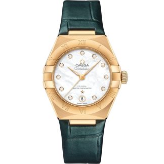Omega Constellation 29 mm, geelgoud met leren band 131.53.29.20.55.001