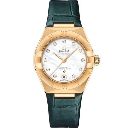 Omega Constellation 29 mm, geelgoud met leren band 131.53.29.20.55.001