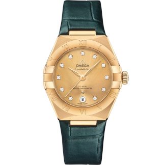 Omega Constellation 29 mm, geelgoud met leren band 131.53.29.20.58.001