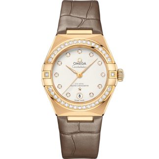 Omega Constellation 29 mm, geelgoud met leren band 131.58.29.20.52.001