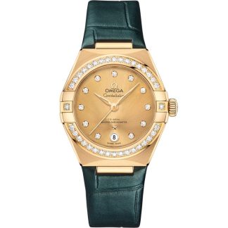Omega Constellation 29 mm, geelgoud met leren band 131.58.29.20.58.001