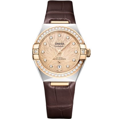 Omega Constellation 29 mm, staal - Moonshine™ gold met alligator 131.28.29.20.58.001