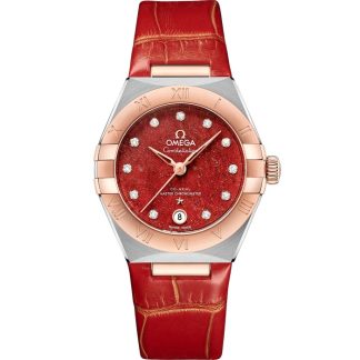 Omega Constellation 29 mm, staal - Sedna™ gold met leren band 131.23.29.20.99.002
