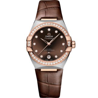 Omega Constellation 36 mm, staal - Sedna™ gold met leren band 131.28.36.20.63.001