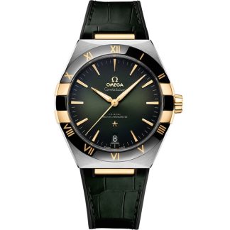 Omega Constellation 41 mm, staal - geelgoud met leren band 131.23.41.21.10.001