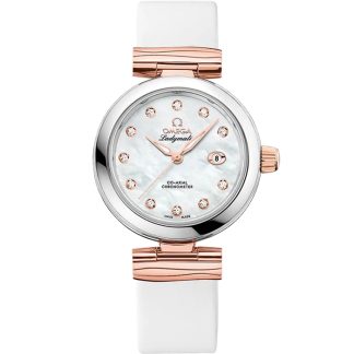 Omega De Ville Ladymatic 34 mm, staal - Sedna™ gold met leren band 425.22.34.20.55.004