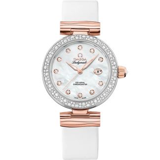 Omega De Ville Ladymatic 34 mm, staal - Sedna™ gold met leren band 425.27.34.20.55.004