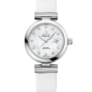 Omega De Ville Ladymatic 34 mm, staal met leren band 425.32.34.20.55.002