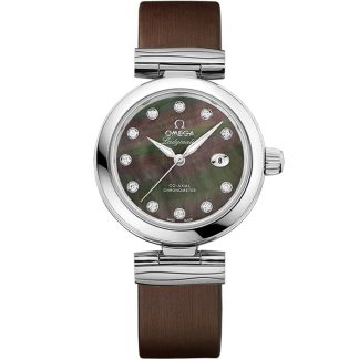 Omega De Ville Ladymatic 34 mm, staal met leren band 425.32.34.20.57.004
