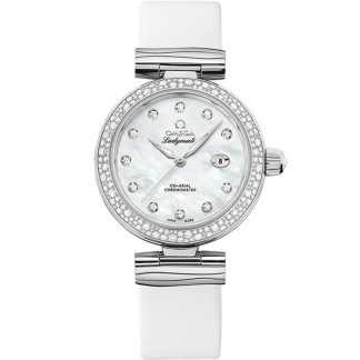 Omega De Ville Ladymatic 34 mm, staal met leren band 425.37.34.20.55.002