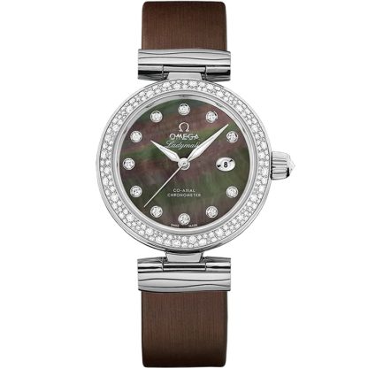Omega De Ville Ladymatic 34 mm, staal met leren band 425.37.34.20.57.004