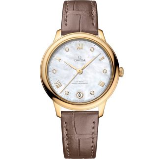Omega De Ville Prestige 34 mm, geelgoud met leren band 434.53.34.20.55.002