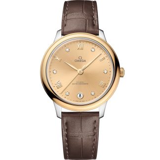 Omega De Ville Prestige 34 mm, staal - geelgoud met leren band 434.23.34.20.58.001