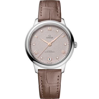 Omega De Ville Prestige 34 mm, staal met leren band 434.13.34.20.52.002