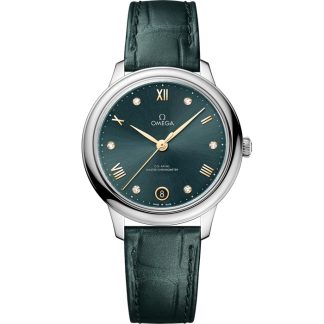 Omega De Ville Prestige 34 mm, staal met leren band 434.13.34.20.60.001