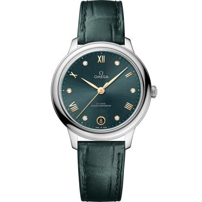 Omega De Ville Prestige 34 mm, staal met leren band 434.13.34.20.60.001