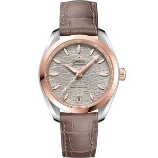 Omega Seamaster Aqua Terra 150M 34 mm, staal - Sedna™ gold met leren band 220.23.34.20.06.001