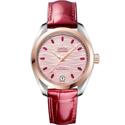 Omega Seamaster Aqua Terra 150M 34 mm, staal - Sedna™ gold met leren band 220.23.34.20.60.001