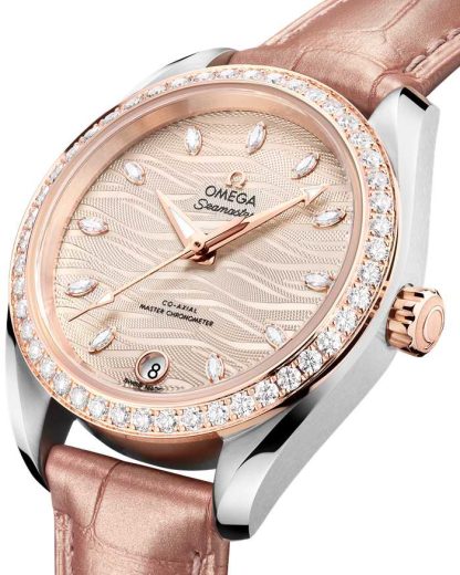 Omega Seamaster Aqua Terra 150M 34 mm, staal - Sedna™ gold met leren band 220.28.34.20.59.001 - Afbeelding 4