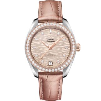 Omega Seamaster Aqua Terra 150M 34 mm, staal - Sedna™ gold met leren band 220.28.34.20.59.001