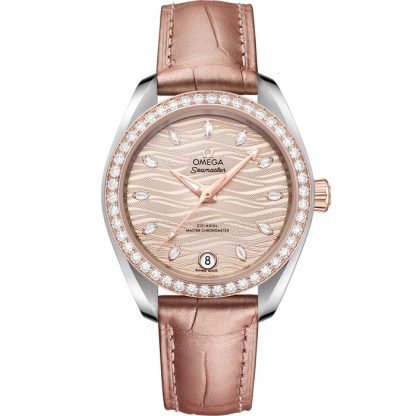 Omega Seamaster Aqua Terra 150M 34 mm, staal - Sedna™ gold met leren band 220.28.34.20.59.001