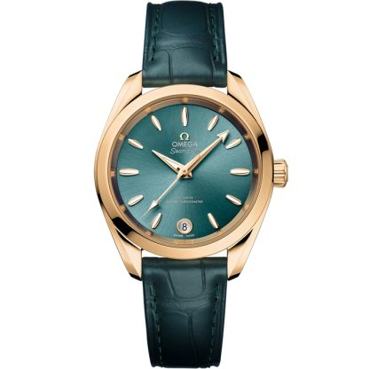 Omega Seamaster Aqua Terra Shades 34 mm, Moonshine™ gold met leren band 220.53.34.20.10.001