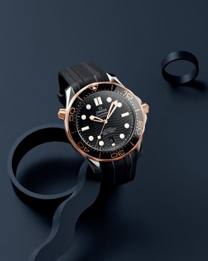 Omega Seamaster Diver 300M 42 mm, staal - Sedna™ gold met rubberen band 210.22.42.20.01.002 - Afbeelding 4