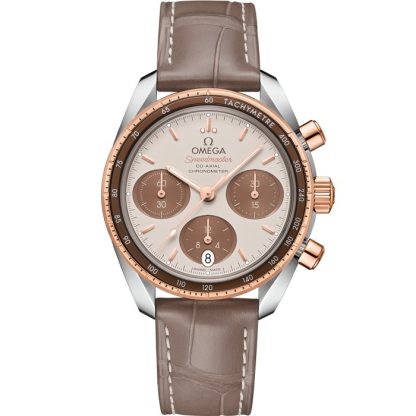 Omega Speedmaster 38 38 mm, staal - Sedna™ gold met leren band 324.23.38.50.02.002