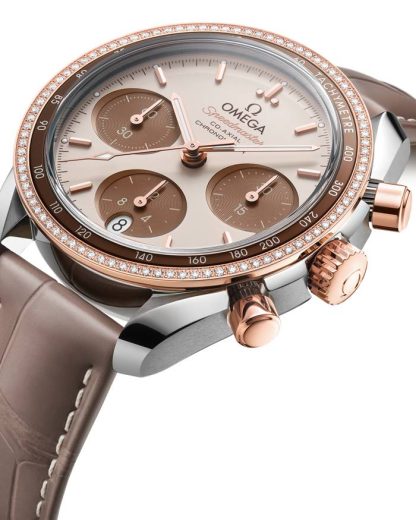 Omega Speedmaster 38 38 mm, staal - Sedna™ gold met leren band 324.28.38.50.02.002 - Afbeelding 3