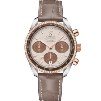 Omega Speedmaster 38 38 mm, staal - Sedna™ gold met leren band 324.28.38.50.02.002