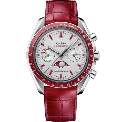 Omega Speedmaster Maanfase 44,25 mm, platina met leren band 304.93.44.52.99.002
